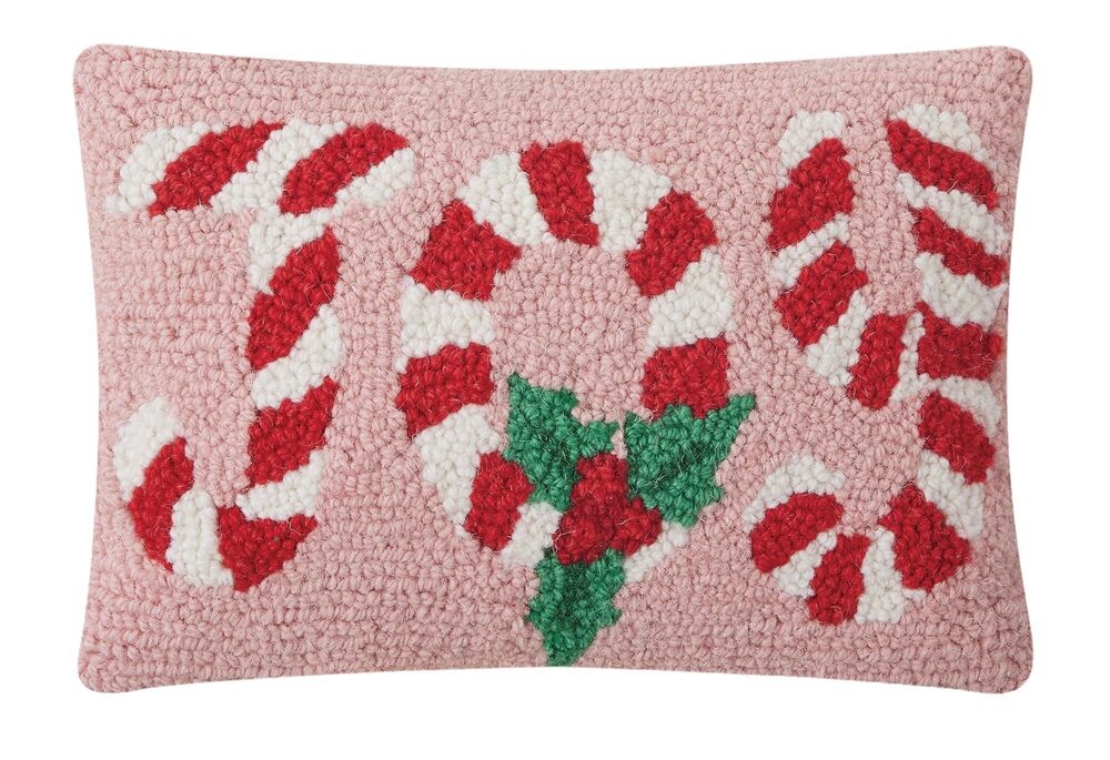 7063 Giftable Pillows Candy Cane Joy Hook Pillows, 8-inch Height, Polyester